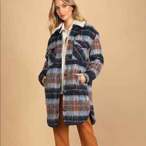 Plain Sailing Blue Multi Plaid Brushed Long Shacket